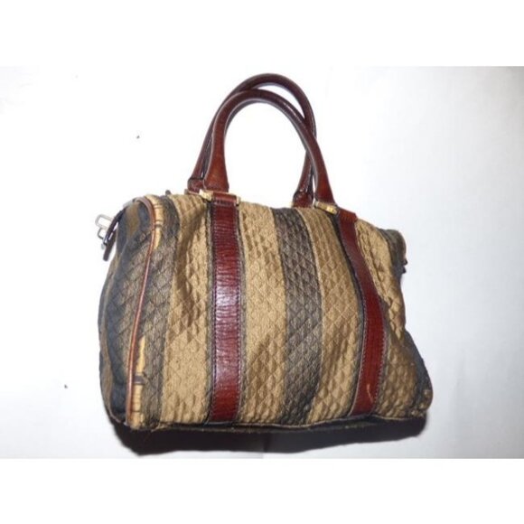 Fendi Pequin Brown Canvas and Leather Satchel Top Handle Key Quilted - Picture 5 of 12